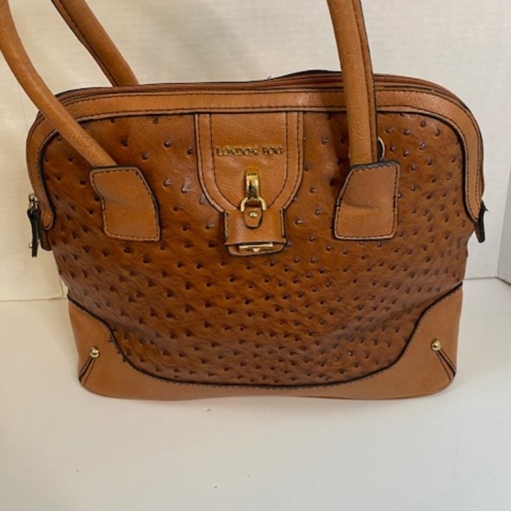 London Fog Ostrich  Faux Leather Handbag Satchel Tan/brown - Picture 2 of 9